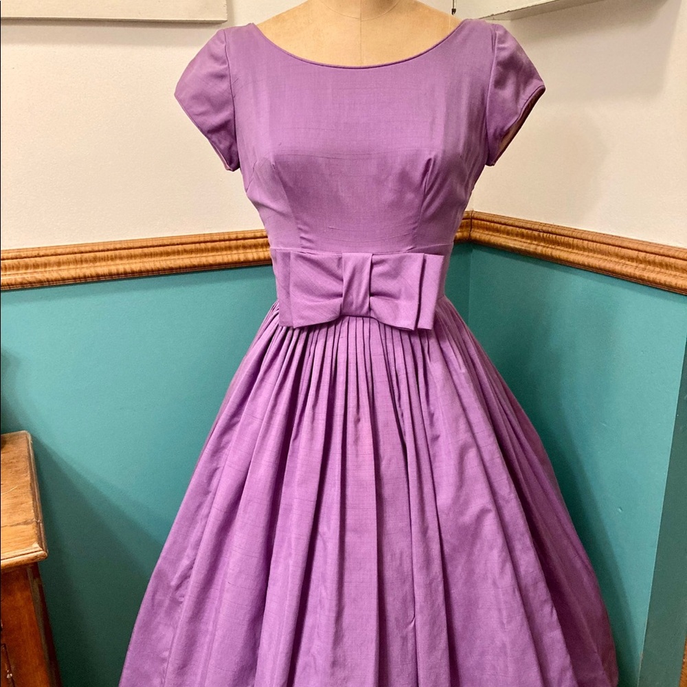 Deadstock 1950s purple cotton party dress vintage vtg